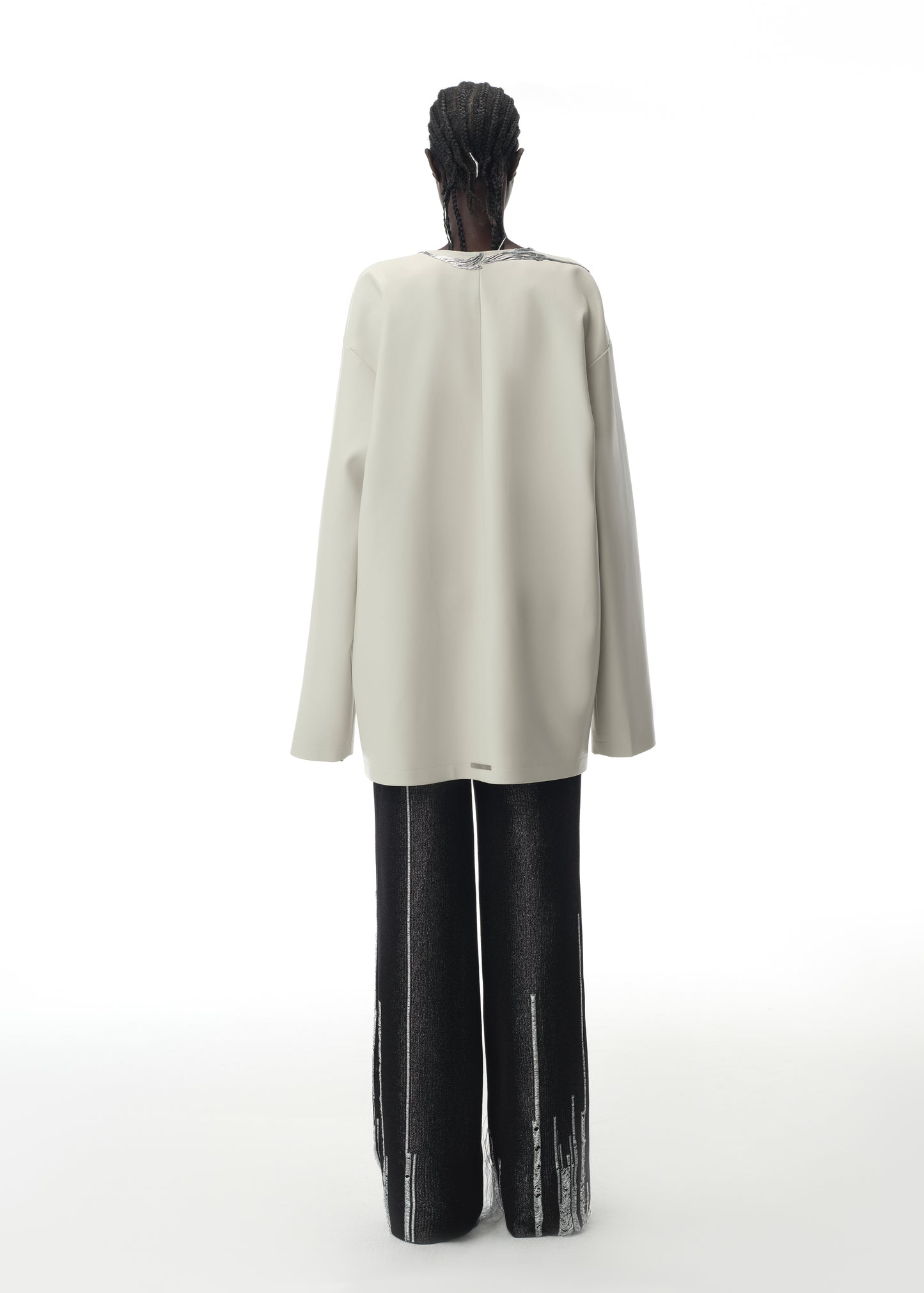 Leather Collarless Blazer with Silver Hem